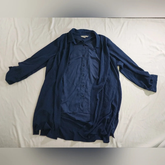 Valerie Stevens Navy Blue Blouse with attached Cardigan Long Sleeved Top - Picture 10 of 10